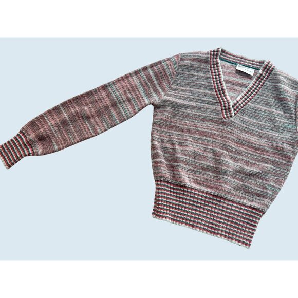 Vintage THE RIGHT TIME 1970s / 1980s V Neck Striped Sweater Sz XS - Picture 5 of 8
